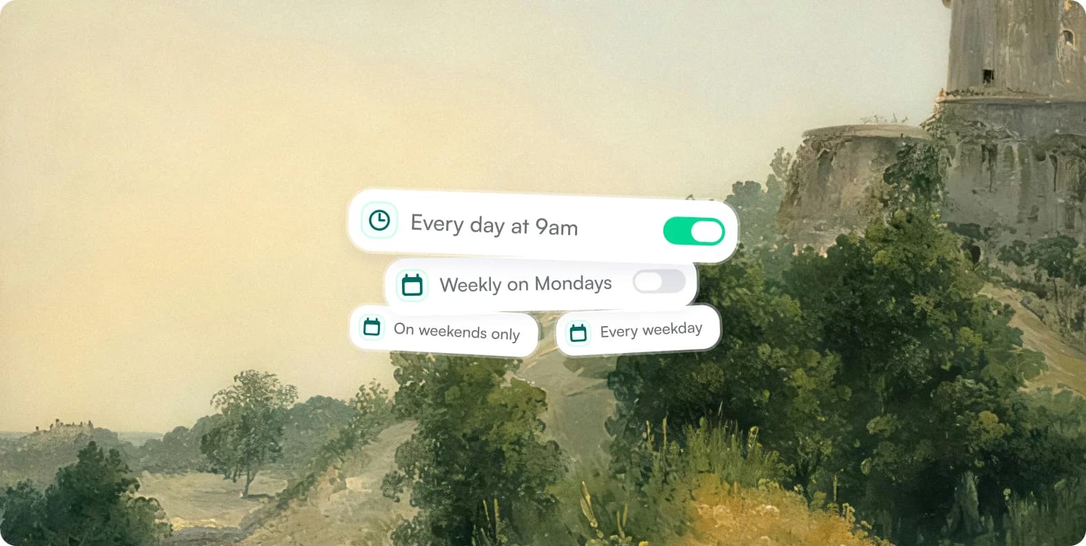 Schedules feature screenshot - Trigger tasks automatically at set times without writing code or managing cron jobs.